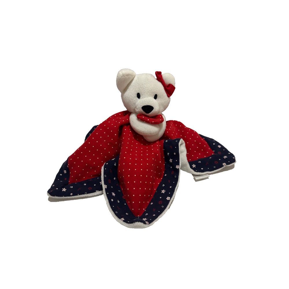 Gymboree Bear Blue Red Polka Dot Baby Lovey Blankie Flower Floral Security Bow